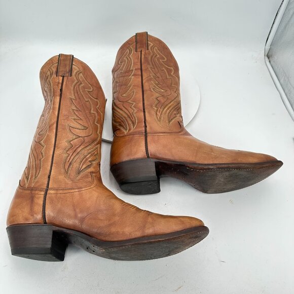 Justin Men Size 11D 1967 Brown Tan Leather Pull On Western Cowboy Boot - Picture 6 of 13